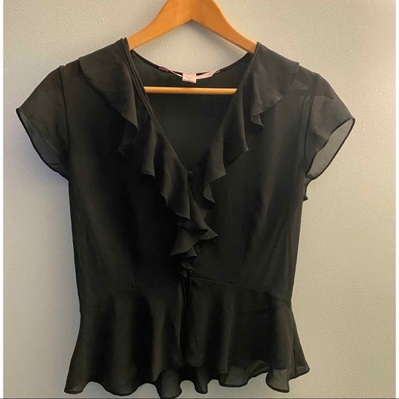 Victoria's Secret Tops - Victoria Secret Black Ruffled Sheer Blouse
